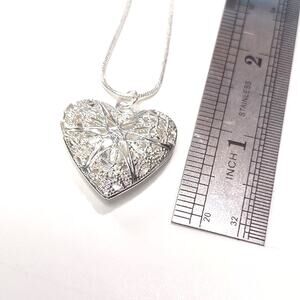 925 Silver Necklace Heart Locket Star Lattice Pattern Valentines Birthday Gift